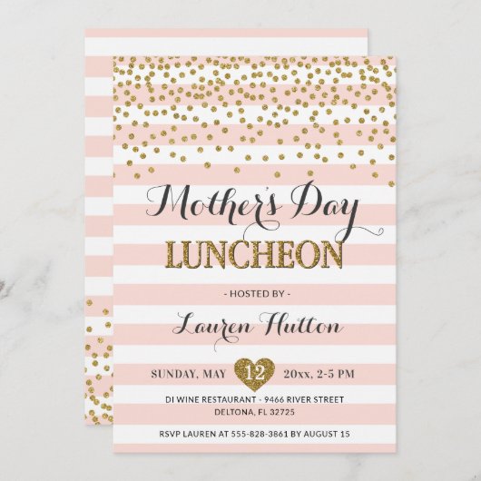 Moederdag Lunch Elegante Roze Roze en Goud Kaart (Voorkant / Achterkant)