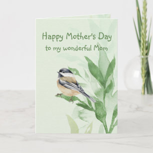 Moederdag mam Moeder Chickadee Garden Bird Card Kaart