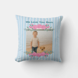 Moederdag mama foto kussen rozen blauw