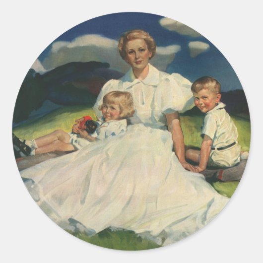 Moederdag, mama met kinderen Ronde Sticker (Voorkant)