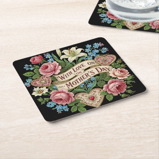 Moederdag met liefde vierkante kartonnen onderzetter (Schuin)