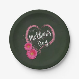 Moederdag met roze hartbloemen - Bord papier