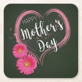 Moederdag met roze hartbloemen - Onderzetter papie (Voorkant)