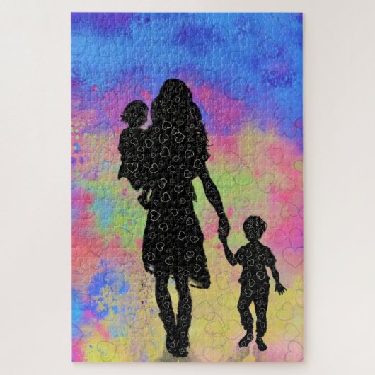 Moederdag - Moeder en kinderen - Tekst/naam toevoe Legpuzzel (Verticaal)