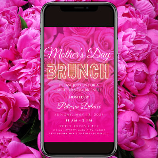 Moederdag Neon Roze Rose Invitation Kaart