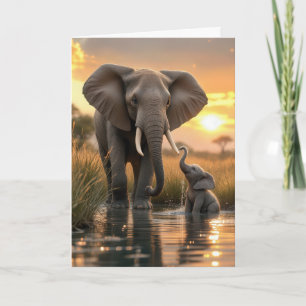 Moederdag olifant met Baby Kaart