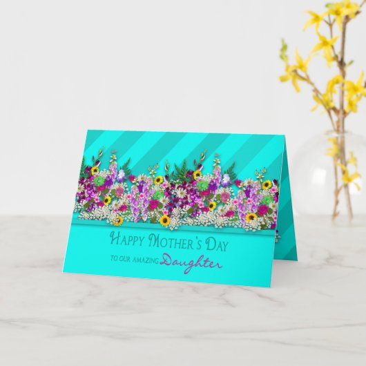 Moederdag, ONZE dochter, tuinbloemen, Aqua Kaart (Gele Bloem)