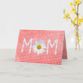 Moederdag op rode en witte gingham kaart (Gele Bloem)