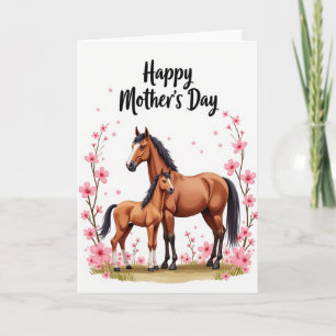 Moederdag paardenkaart met bloemen kaart
