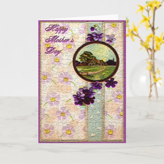 Moederdag - Paars bloemen, zon en landschap Kaart (Gele Bloem)