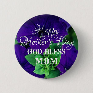 Moederdag Paarse Bloem Foto God Zegen Moeder Ronde Button 5,7 Cm