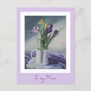 Moederdag paarse bloemen schilderkunst briefkaart