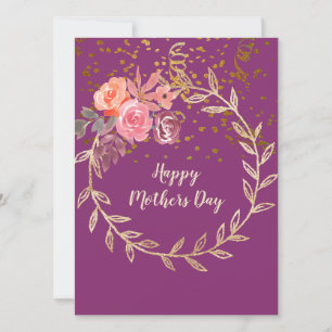 Moederdag Paarse Roze Bourgogne Bloemen & Glitter Feestdagenkaart
