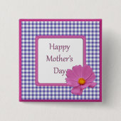 Moederdag Paarse ventilator en Gingham Design Vierkante Button 5,1 Cm (Voorkant)