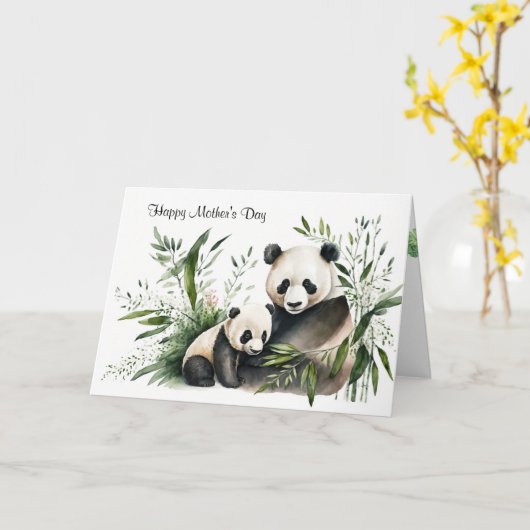 Moederdag Panda Beer met welp Kaart (Gele Bloem)