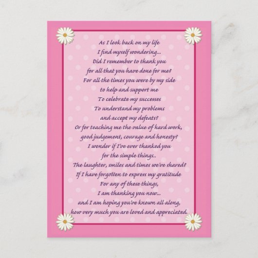 Moederdag Poem Briefkaart (Voorkant)