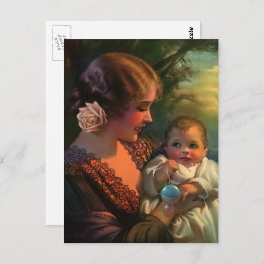 Moederdag portret, mama en Baby Briefkaart (Voorkant / Achterkant)