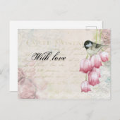 Moederdag postroze tulpvogels briefkaart (Voorkant / Achterkant)