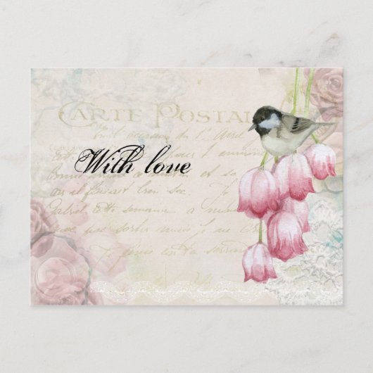 Moederdag postroze tulpvogels briefkaart (Voorkant)