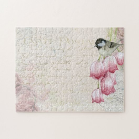 Moederdag  postroze tulpvogels legpuzzel (Horizontaal)