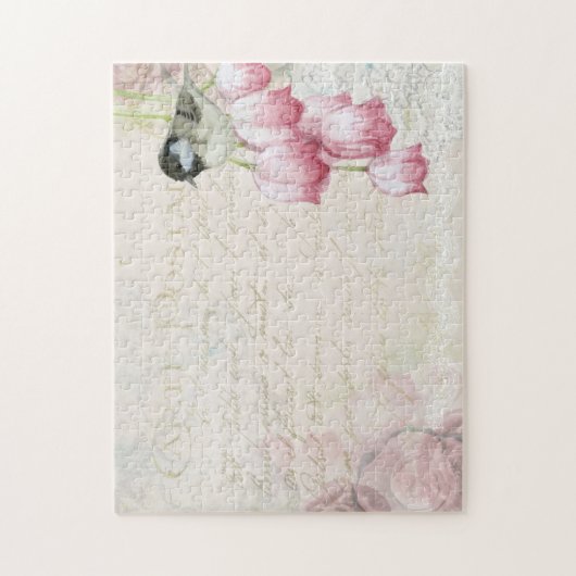 Moederdag postroze tulpvogels legpuzzel (Verticaal)