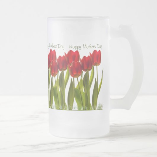 moederdag - Rij van Bright Red Spring Tulips Matglas Bierpul (Rechts)