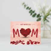 Moederdag Roos Hart Boeket - Briefkaart (Staand voorkant)