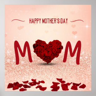 Moederdag Roos Heart Bouquet - Poster print