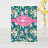 Moederdag roze appelbloesem op donkerblauw kaart (Gele Bloem)