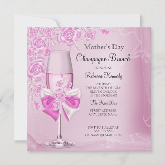 Moederdag Roze Champagne Brunch Kaart (Voorkant)
