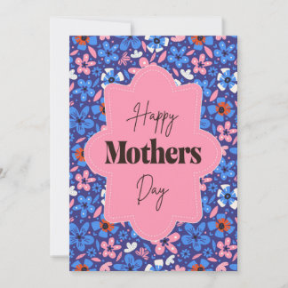 Moederdag Roze en Blauwe Ditsy Bloemen Bedankkaart
