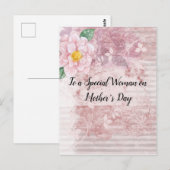 Moederdag roze groene bloemen briefkaart (Voorkant / Achterkant)