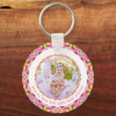 Moederdag  Roze Groene Ster Custom Foto Sleutelhanger (Voorkant)