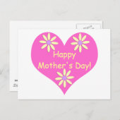 Moederdag Roze Hart en Gele Bloemen Briefkaart (Voorkant / Achterkant)