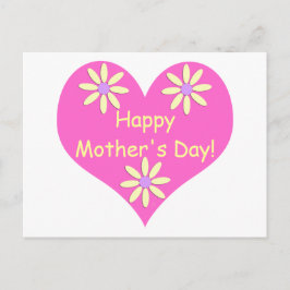 Moederdag Roze Hart en Gele Bloemen Briefkaart