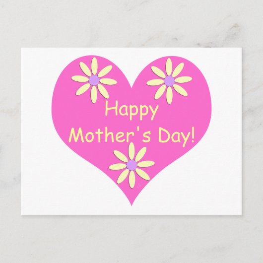 Moederdag Roze Hart en Gele Bloemen Briefkaart (Voorkant)