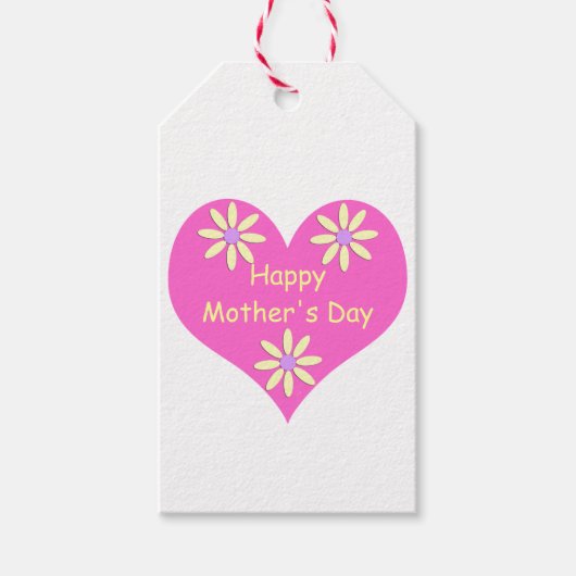 Moederdag Roze Hart en Gele Bloemen Cadeaulabel (Voorkant)
