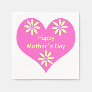 Moederdag Roze Hart en Gele Bloemen Servetten