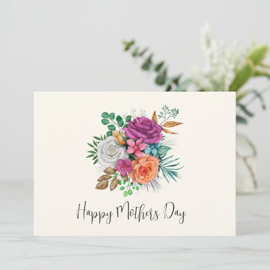 Moederdag Roze, Oranje en witte rozen Kaart (Staand voorkant)