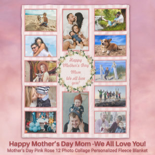 Moederdag Roze Rose Fotocollage Fleece Deken