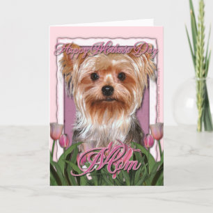 Moederdag - Roze Tulips - Yorkshire Terrier Kaart