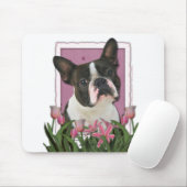 moederdag - Roze Tulpen - Boston Terrier Muismat (Met muis)