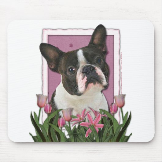 moederdag - Roze Tulpen - Boston Terrier Muismat (Voorkant)
