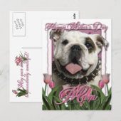 Moederdag - Roze Tulpen - Bulldog Briefkaart (Voorkant / Achterkant)