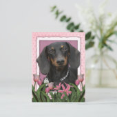 Moederdag - Roze Tulpen - Dachshund - Winston Briefkaart (Staand voorkant)
