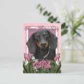 Moederdag - Roze Tulpen - Dachshund - Winston Briefkaart (Staand voorkant)