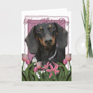 Moederdag - Roze Tulpen - Dachshund - Winston Kaart