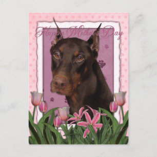 Moederdag - Roze Tulpen - Doberman - Rood - Rakkel Briefkaart
