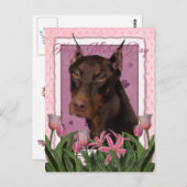 Moederdag - Roze Tulpen - Doberman - Rood - Rakkel Briefkaart (Voorkant / Achterkant)