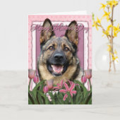 Moederdag - Roze Tulpen - Duitse herder Kaart (Gele Bloem)